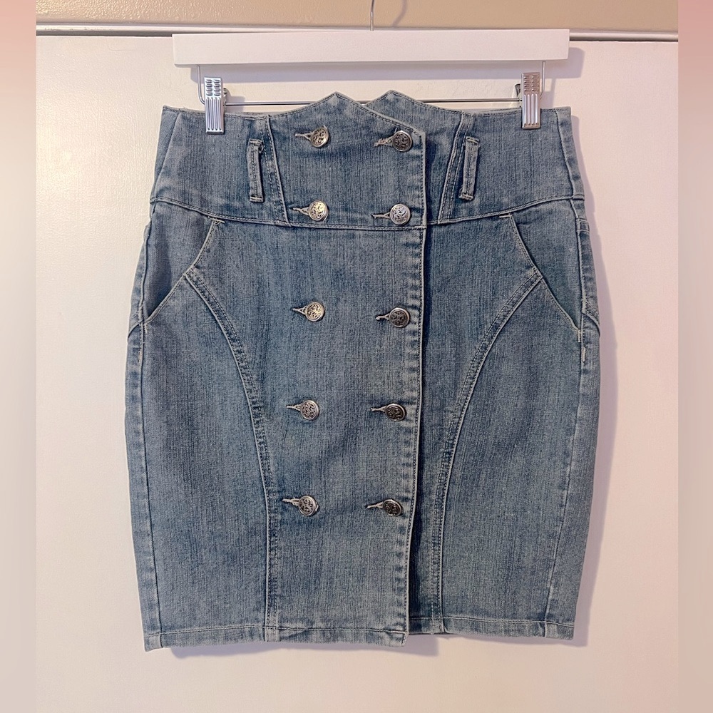 Vintage Y2K Denim Notched High Waist Skirt